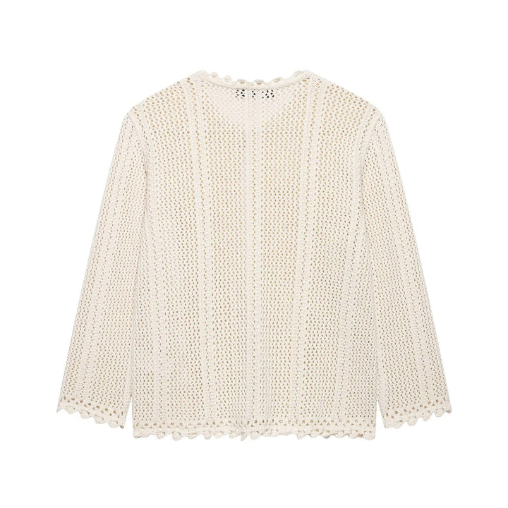 Damen Lockerer Häkelstrick-Cardigan mit feinem Lochmuster und Scallop-Saum Drune