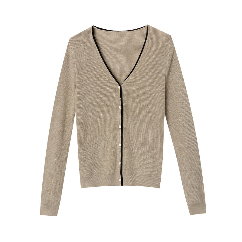 Damen modischer Cardigan mit V-Ausschnitt und Knopfdetails Drune