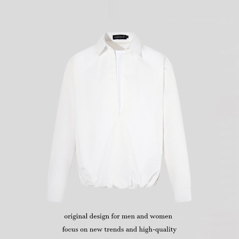 Damen Elegante Bluse mit verdeckter V-Schlitzfront, Hemdkragen und elastischem Saum Drune