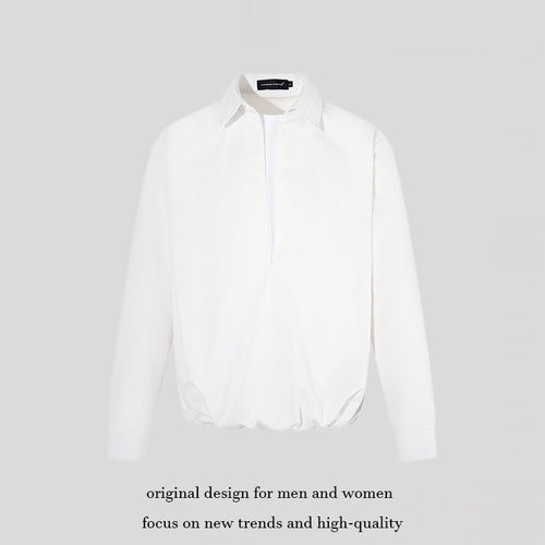 Damen Elegante Bluse mit verdeckter V-Schlitzfront, Hemdkragen und elastischem Saum Drune