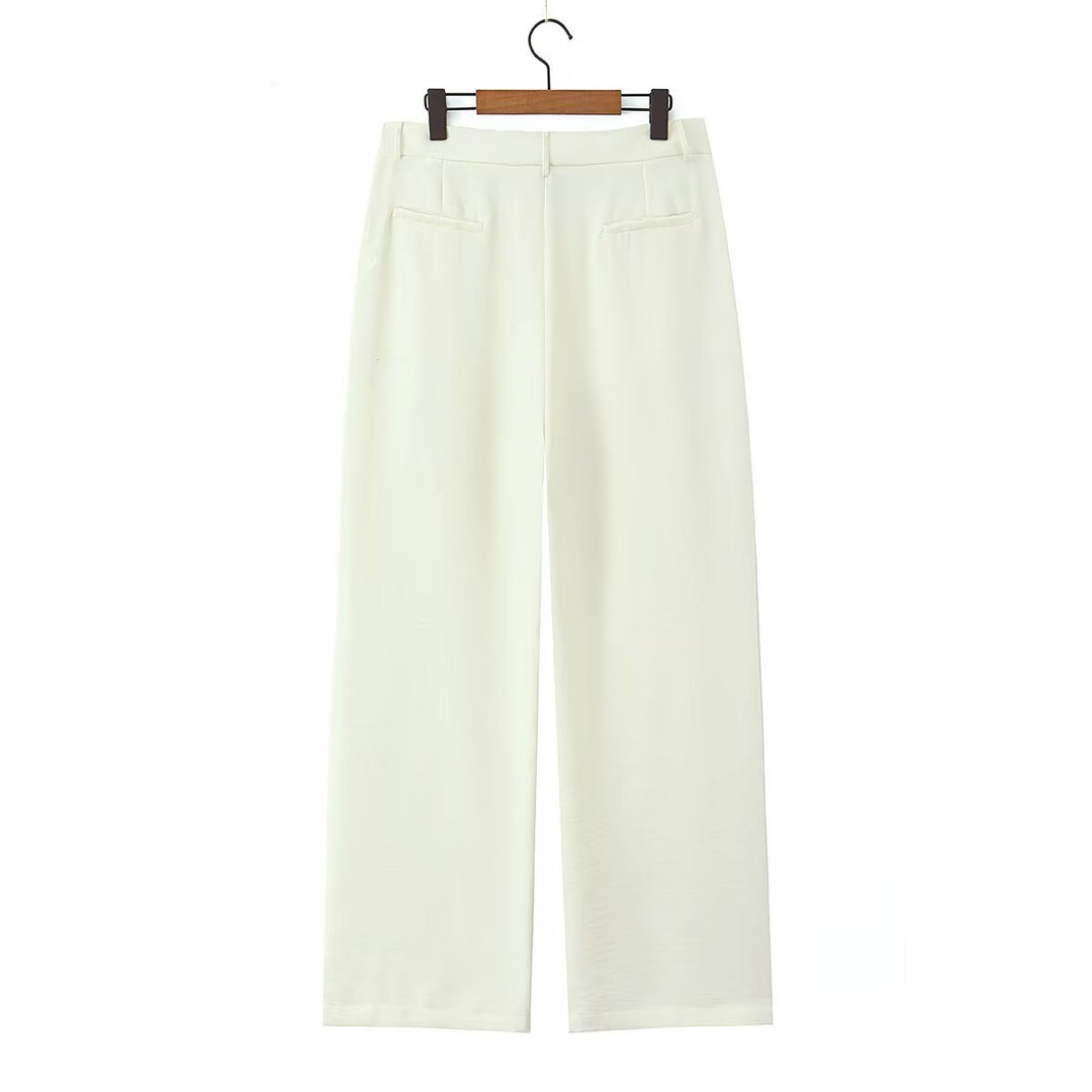 Damen Weite, hochtaillierte Stoffhose mit Bundfalten und Seitentaschen Drune