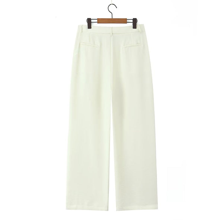 Damen Weite, hochtaillierte Stoffhose mit Bundfalten und Seitentaschen Drune