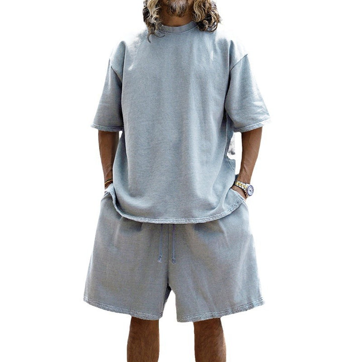 Herren nan kastiges Kurzarmshirt mit lockeren Sweat-Bermudas aus schwerem Baumwolljersey Drune