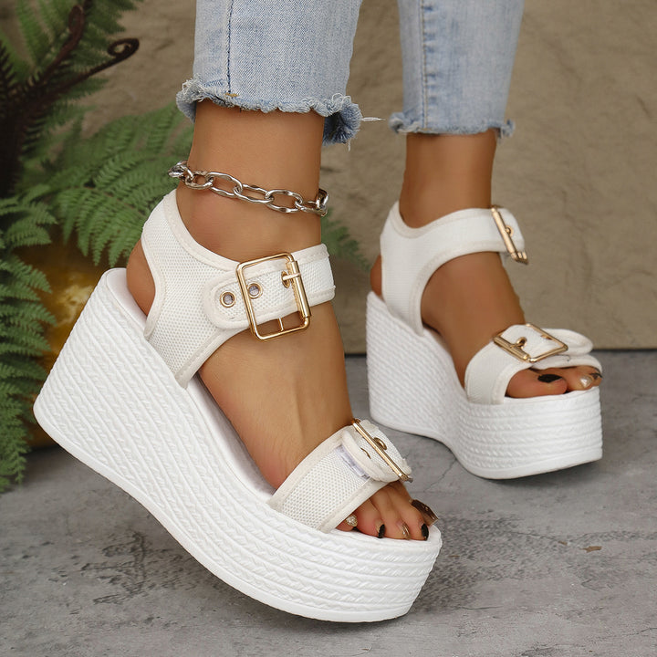 Damen Wedge-Sandalen mit atmungsaktivem Obermaterial und robustem Bast-Design Drune