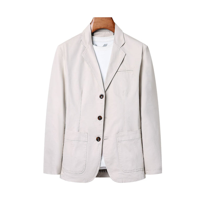 Herren nan legeres Baumwoll-Twill Sakko mit aufgesetzten Taschen und gestreiftem Innenfutter Drune