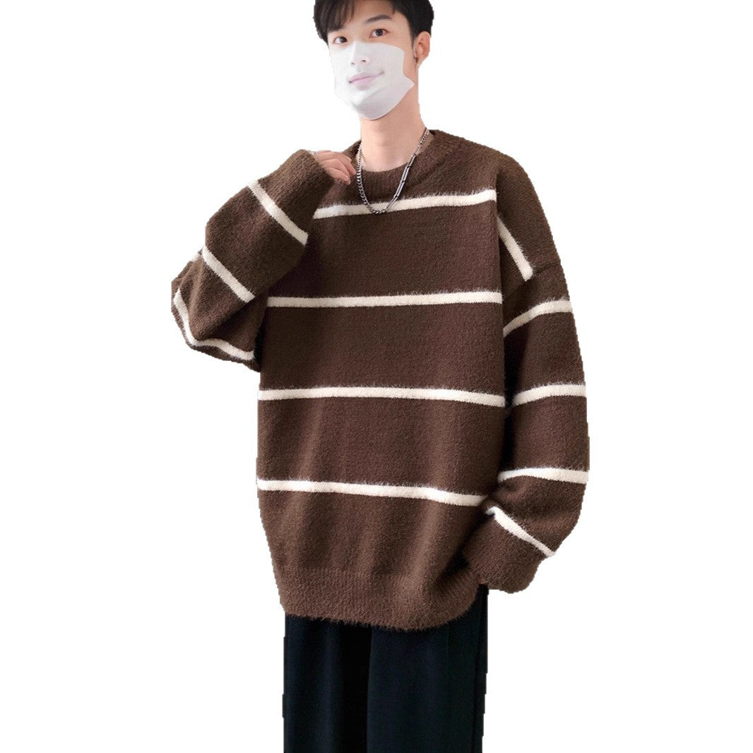 Unisex Oversized Strickpullover mit gestreiftem Design Drune