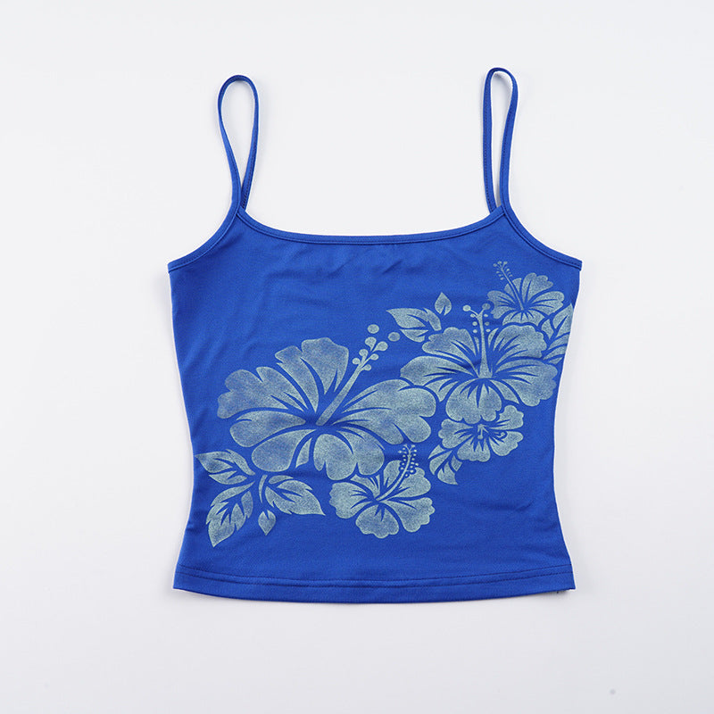 Damen Spaghetti-Träger Top mit floralem Design Drune