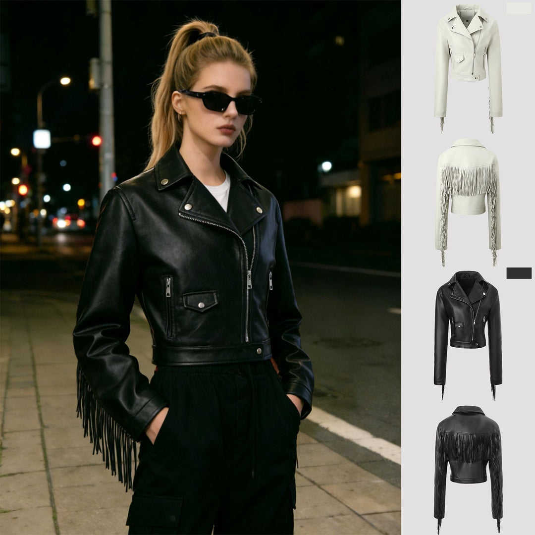 Damen Modische Cropped Bikerjacke Drune