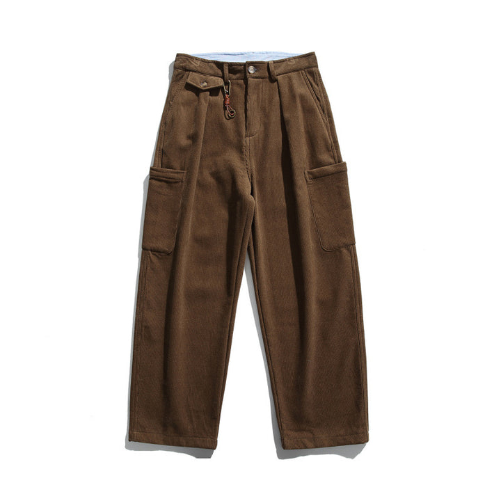 Herren Weite Cord‑Cargohose mit Bundfalten, aufgesetzten Beintaschen und Relaxed‑Fit Drune
