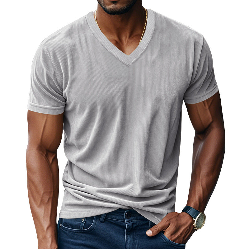 Herren V-Ausschnitt Kurzarmshirt mit strukturierter Oberfläche Drune