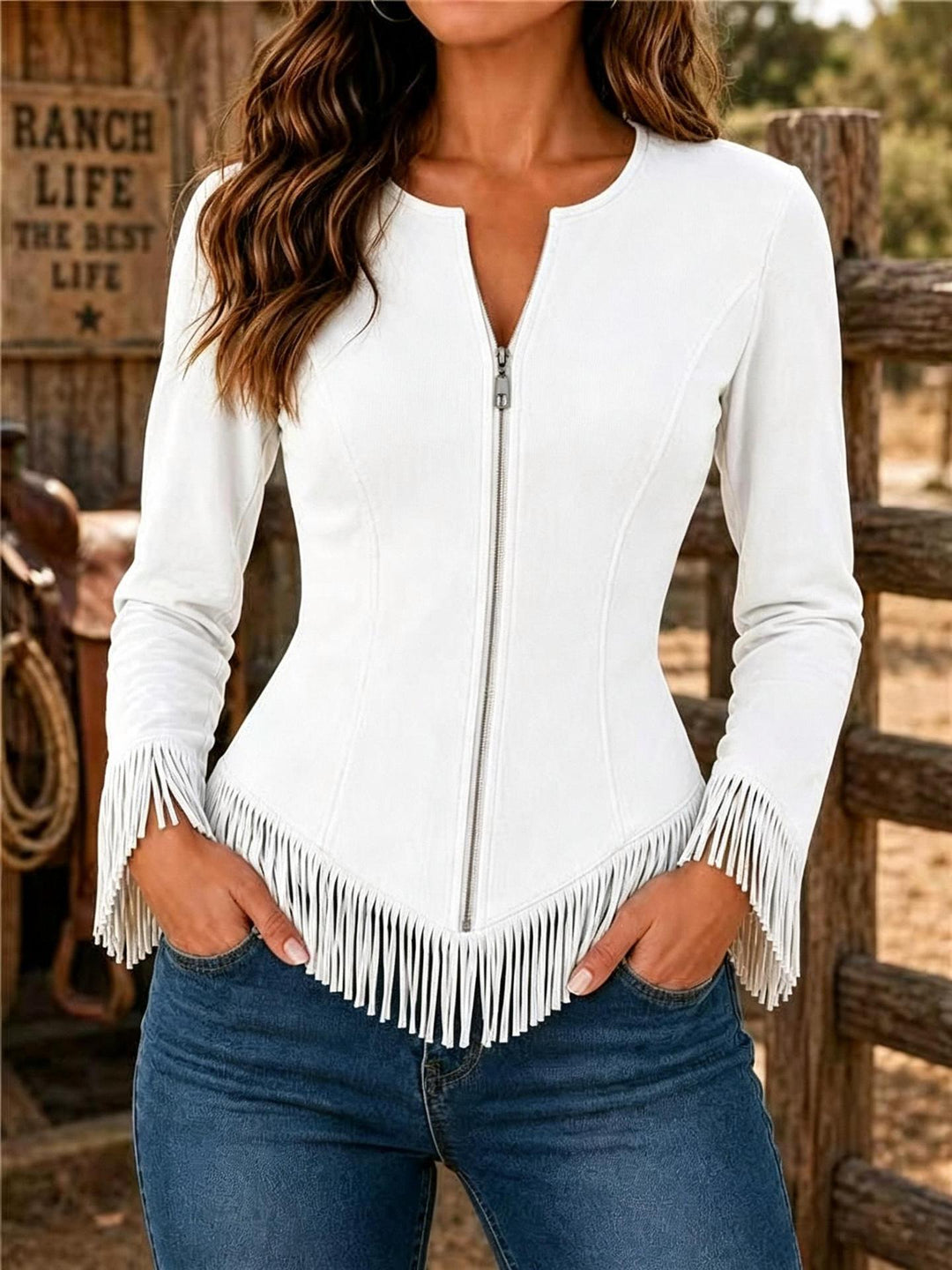 Damen Modische Fransenjacke Drune