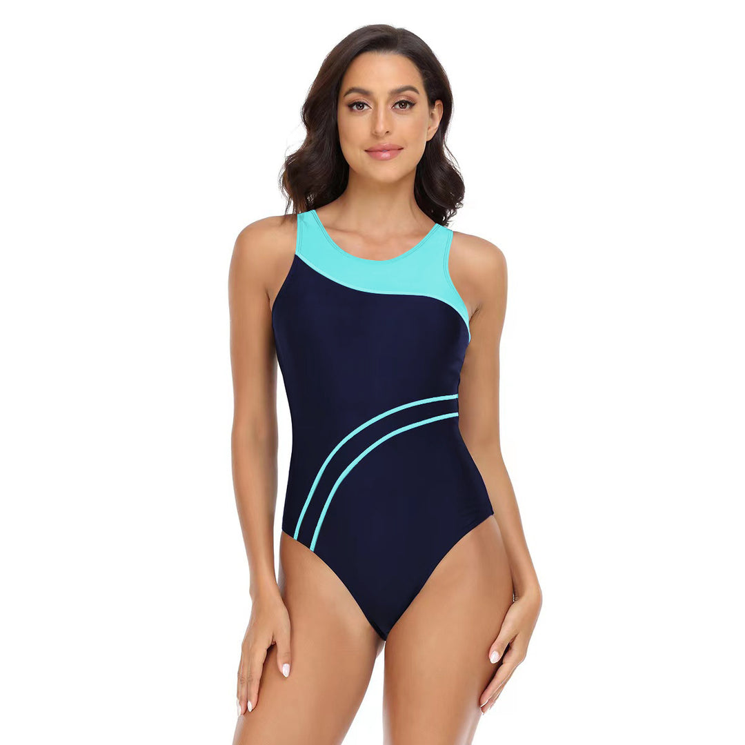 Damen Sportlicher Einteiler Badeanzug mit modischem Farbkontrast Drune
