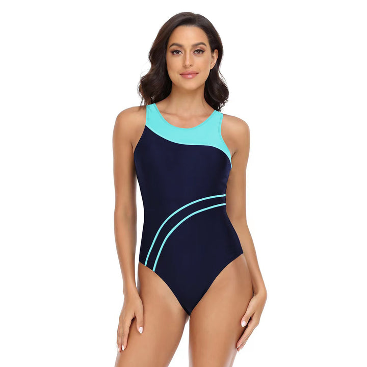 Damen Sportlicher Einteiler Badeanzug mit modischem Farbkontrast Drune