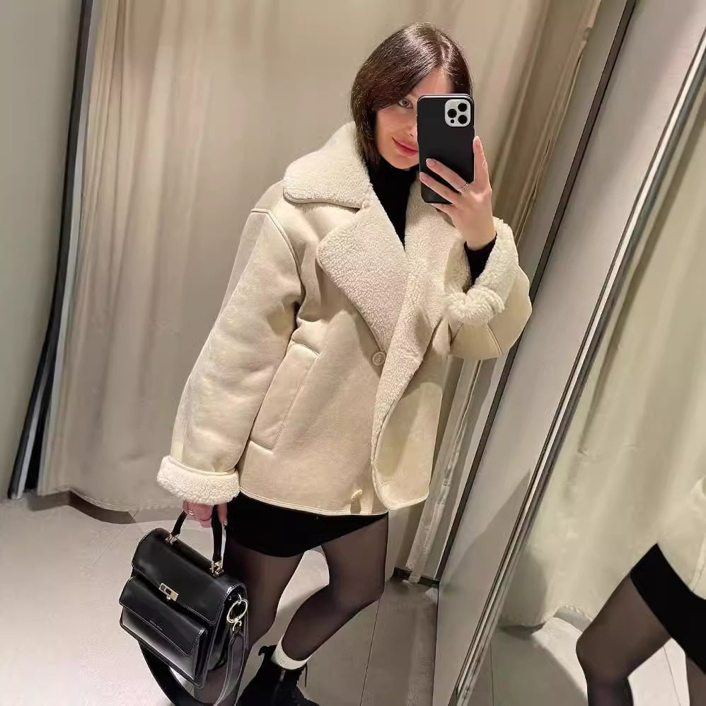 Damen Kuschelige Jacke mit Kunstfellkragen Drune