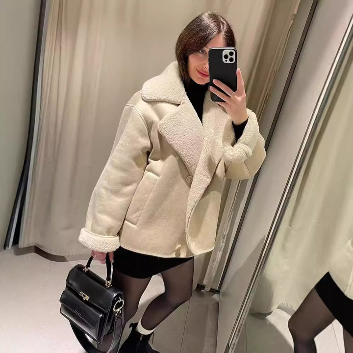 Damen Kuschelige Jacke mit Kunstfellkragen Drune