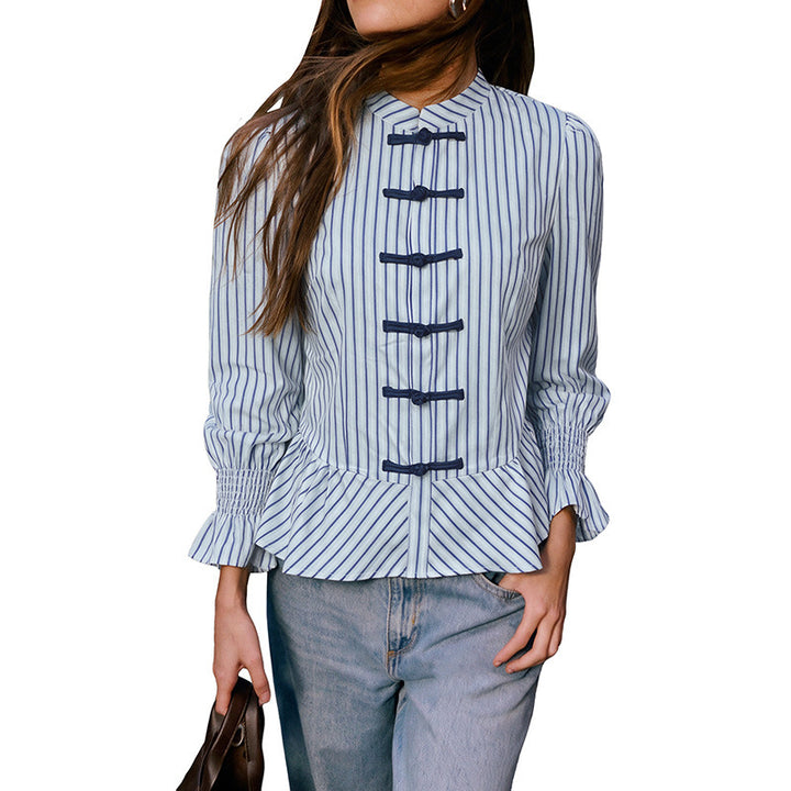 Damen Modische Bluse mit Rüschendetails und Knopfverschluss Drune