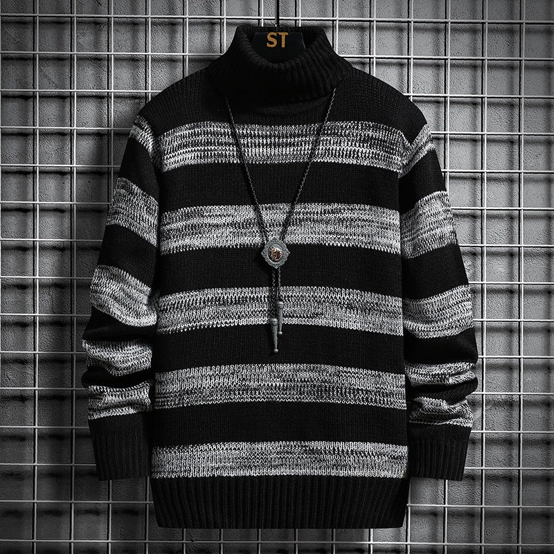 Herren Strickpullover mit hohem Kragen und modernem Streifenmuster Drune