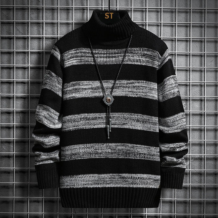 Herren Strickpullover mit hohem Kragen und modernem Streifenmuster Drune