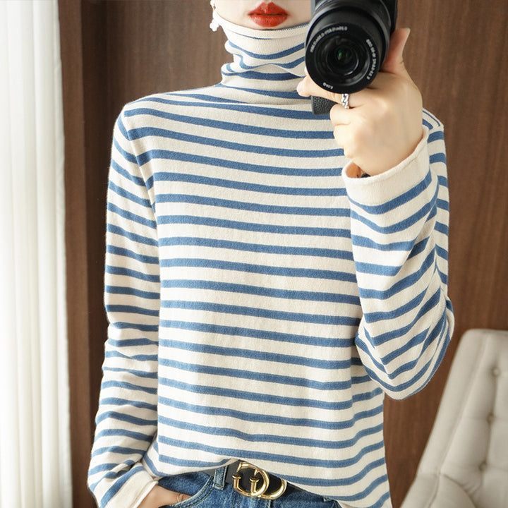 Damen Maritimer Feinstrick-Turtleneck mit feinem Streifenmuster und schlanker Passform Drune