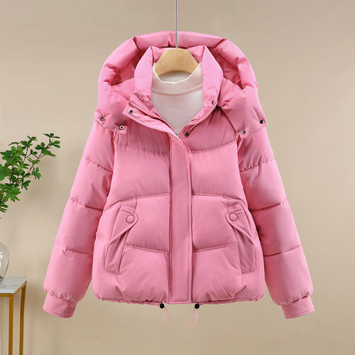 Damen moderne Pufferjacke mit abnehmbarer Kapuze und praktischen Taschen Drune