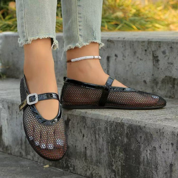 Damen Ballerinas mit elegantem Netzdesign und Kettenapplikation Drune