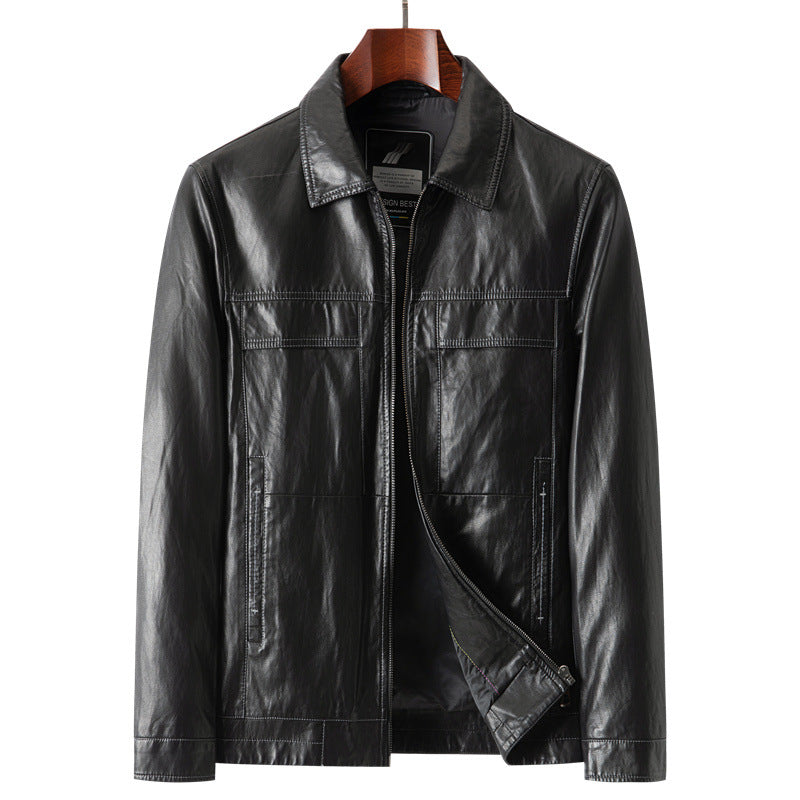 Herren Glatte Lederoptik-Blousonjacke im Hemdjacken‑Stil mit durchgehendem Reißverschluss Drune