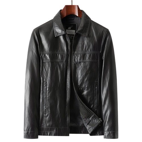 Herren Glatte Lederoptik-Blousonjacke im Hemdjacken‑Stil mit durchgehendem Reißverschluss Drune