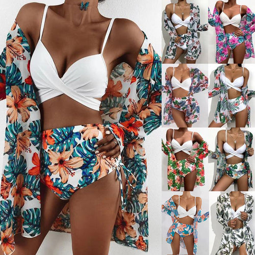 Damen Strandkimono mit floralem Design und transparenten Ärmeln Drune