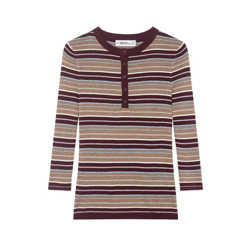 Damen Gestreiftes Feinstrick-Henleyshirt mit Knopfleiste und schlanker Passform Drune