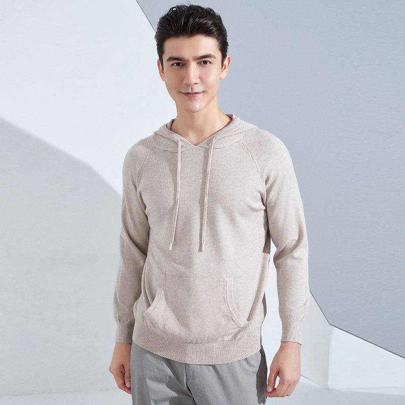 Herren Leichter Kapuzen-Feinstrickpullover mit Kängurutasche und Raglanärmeln Drune