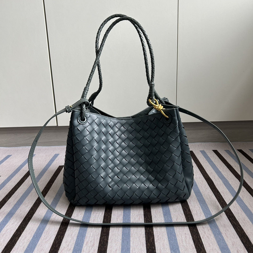 Damen Woven Leather Tote Bag mit verstellbarem Schultergurt Drune