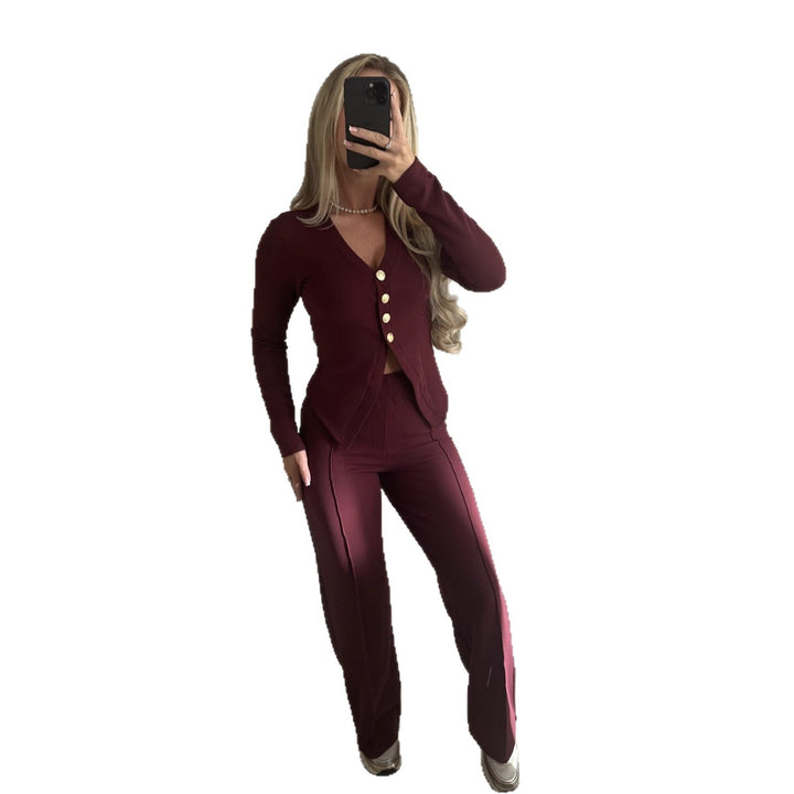 Damen Monochromes Lounge-Set mit Knopfdetails und weitem Schnitt Drune