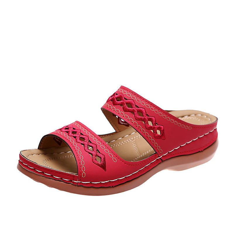 Damen Bequeme Leder-Sandalen mit dekorativem Lochmuster Drune