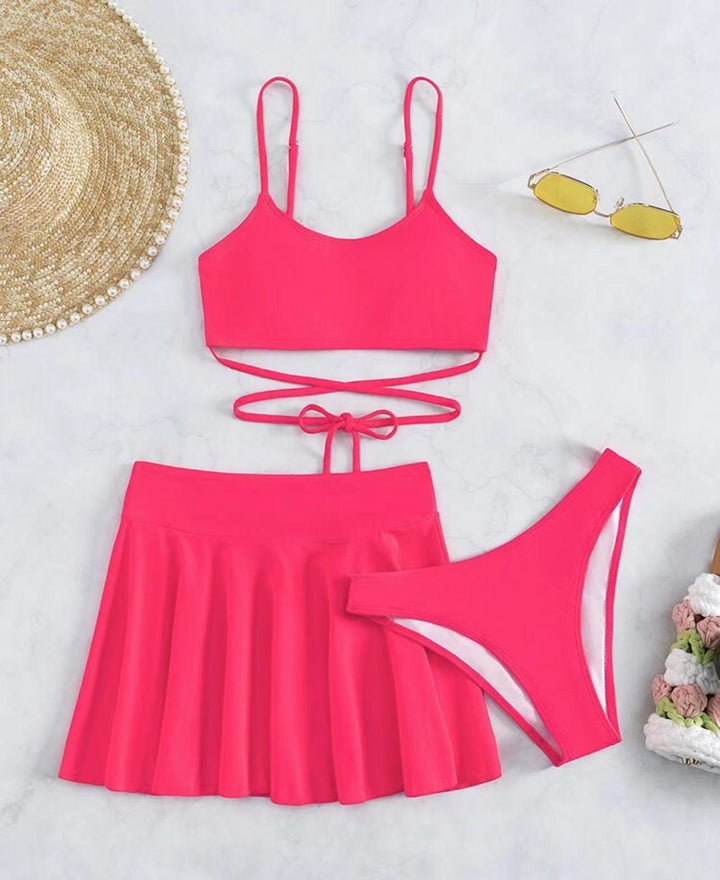 Damen Bikini-Set mit transparentem Rock und verstellbarem Oberteil Drune