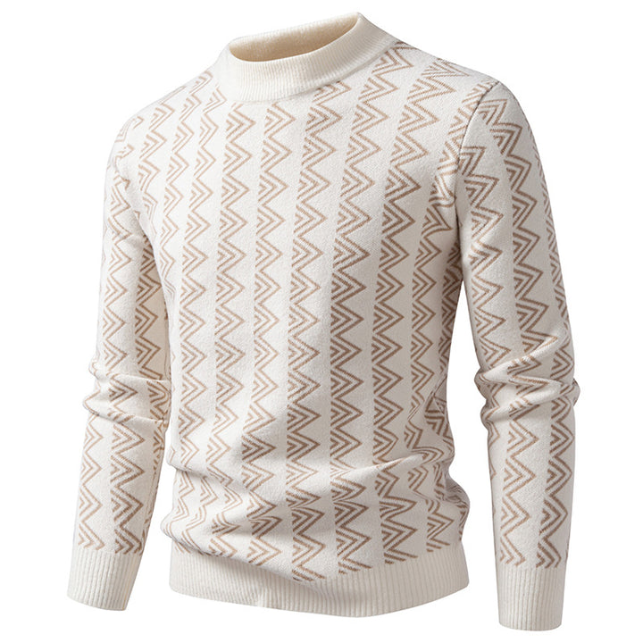 Herren Feinstrick-Mockneck-Pullover mit geometrischem Zickzack-Jacquard Drune