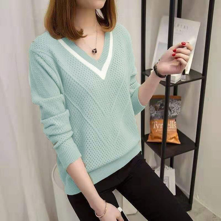 Damen lässiger V-Ausschnitt Pullover mit strukturiertem Muster Drune