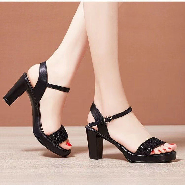 Damen nan Glitzer-Zehenschlaufen-Sandalette mit Plateaueffekt und stabilem Blockabsatz Drune