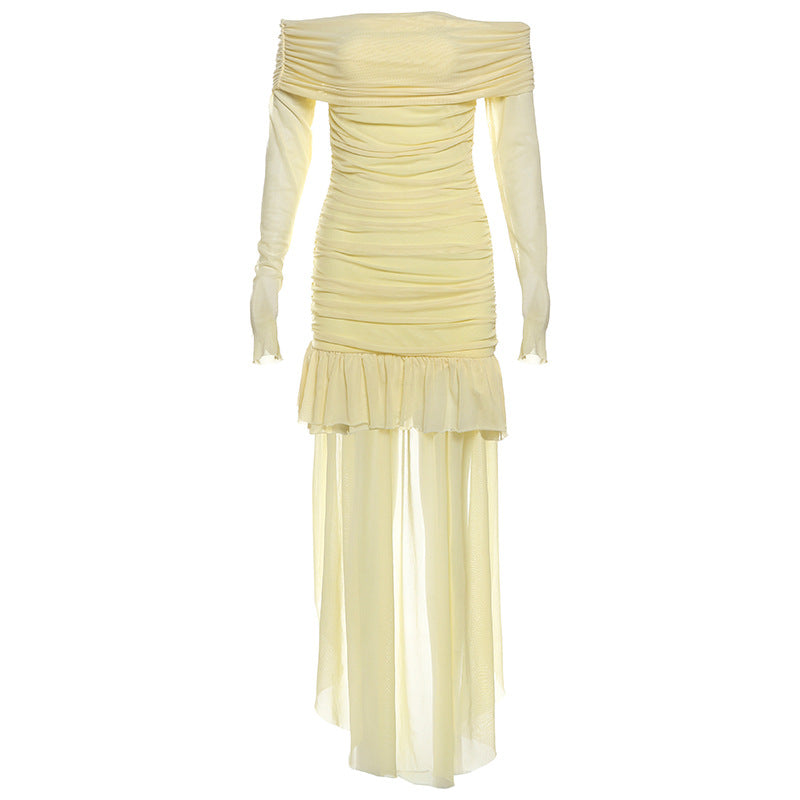 Damen Off-Shoulder Maxikleid mit Rüschendesign und figurformendem Schnitt Drune