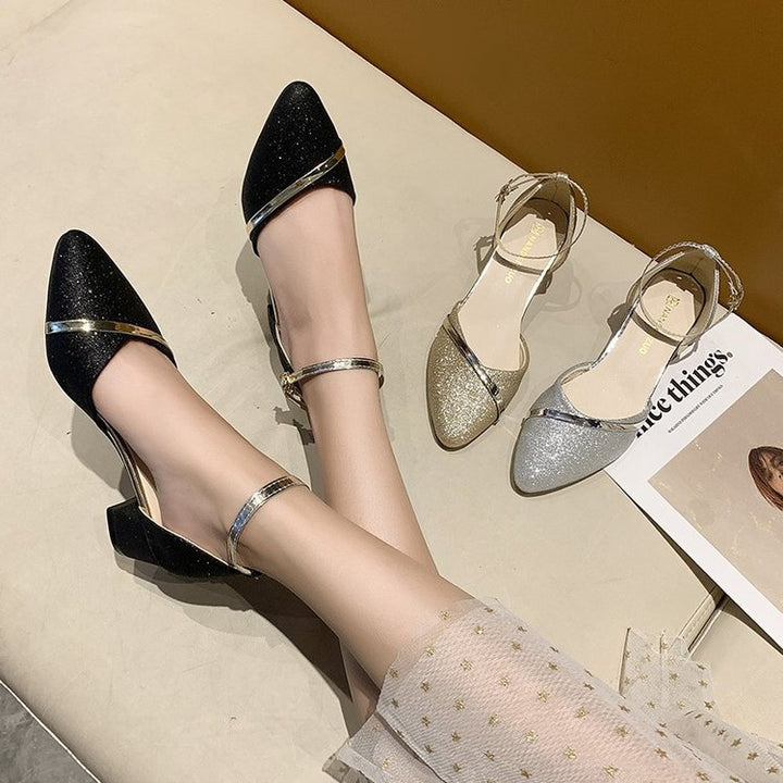 Damen elegante Schlupf-Pumps mit transparentem Riemchen und modischem Glitter Drune