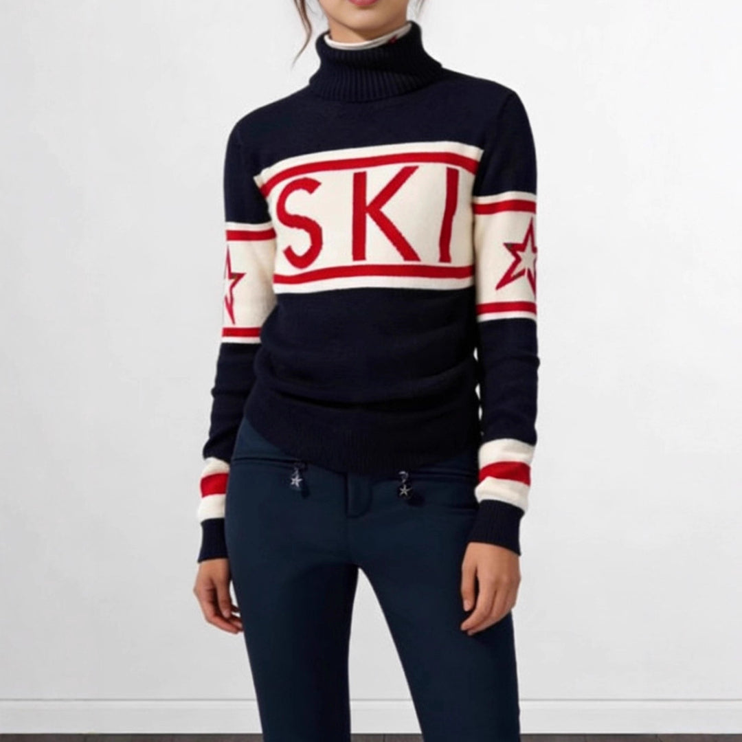 Damen Sportlicher Pullover mit hohem Kragen und trendigem Ski-Design Drune
