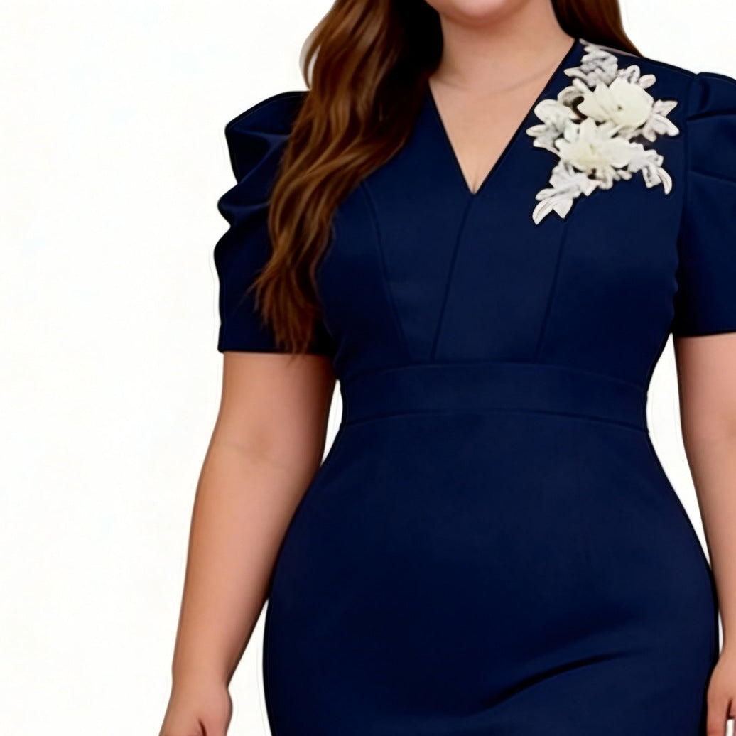 Damen Figurbetontes Cocktailkleid mit voluminösen Puffärmeln und aufregendem Saum Drune