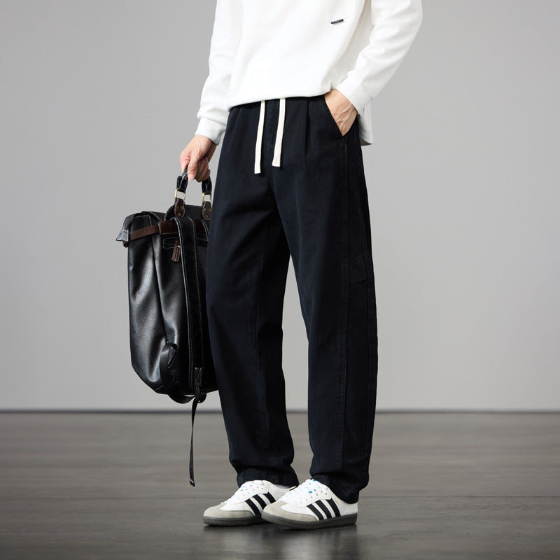 Herren Weite Baumwoll-Canvas Cargo-Hose mit Tunnelzugbund und Mehrfachtaschen Drune