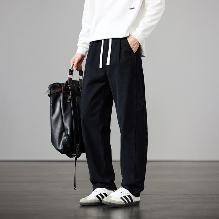 Herren Weite Baumwoll-Canvas Cargo-Hose mit Tunnelzugbund und Mehrfachtaschen Drune