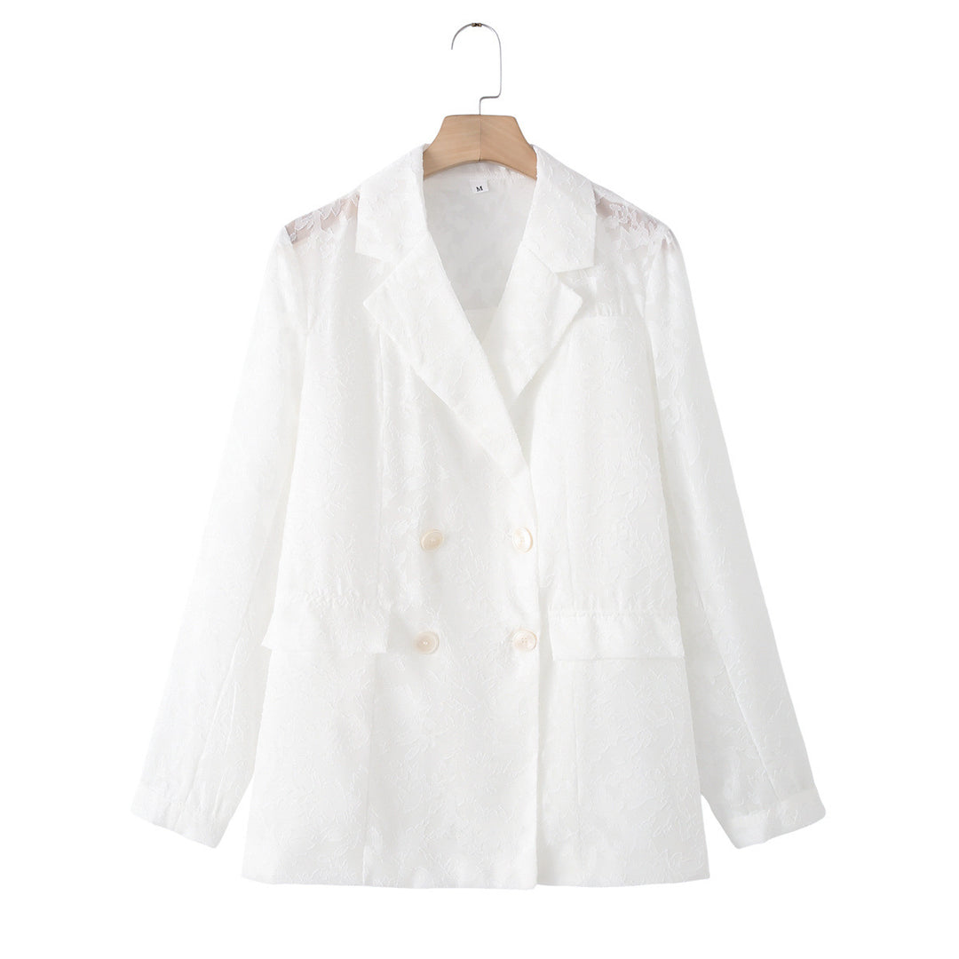 Damen nan taillierter Doppelreiher-Blazer mit floralem Jacquard und aufgesetzten Taschen Drune