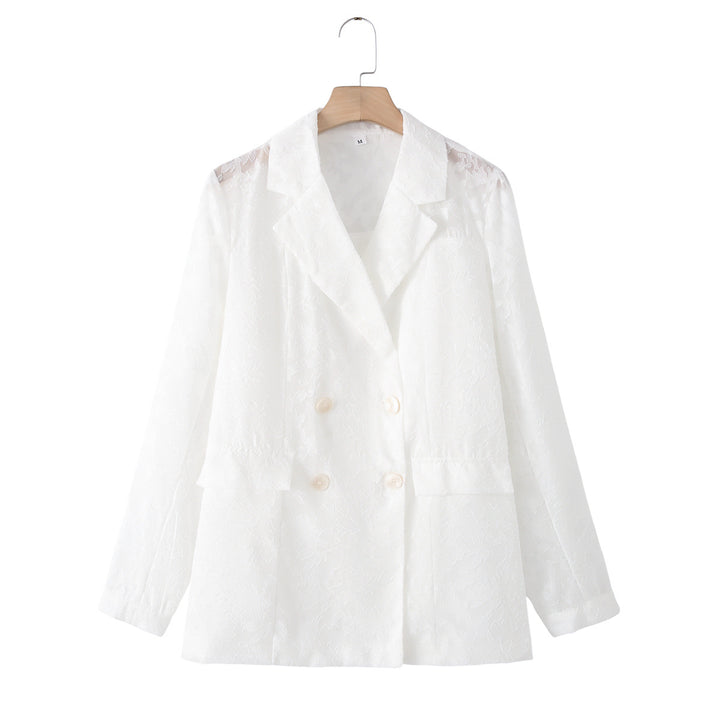 Damen nan taillierter Doppelreiher-Blazer mit floralem Jacquard und aufgesetzten Taschen Drune