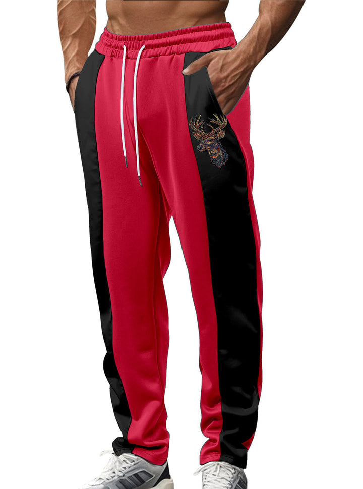 Herren nan sportive Trackpants mit seitlichen Kontrastbahnen elastischem Bund Kordelzug und Hirschstickerei Drune