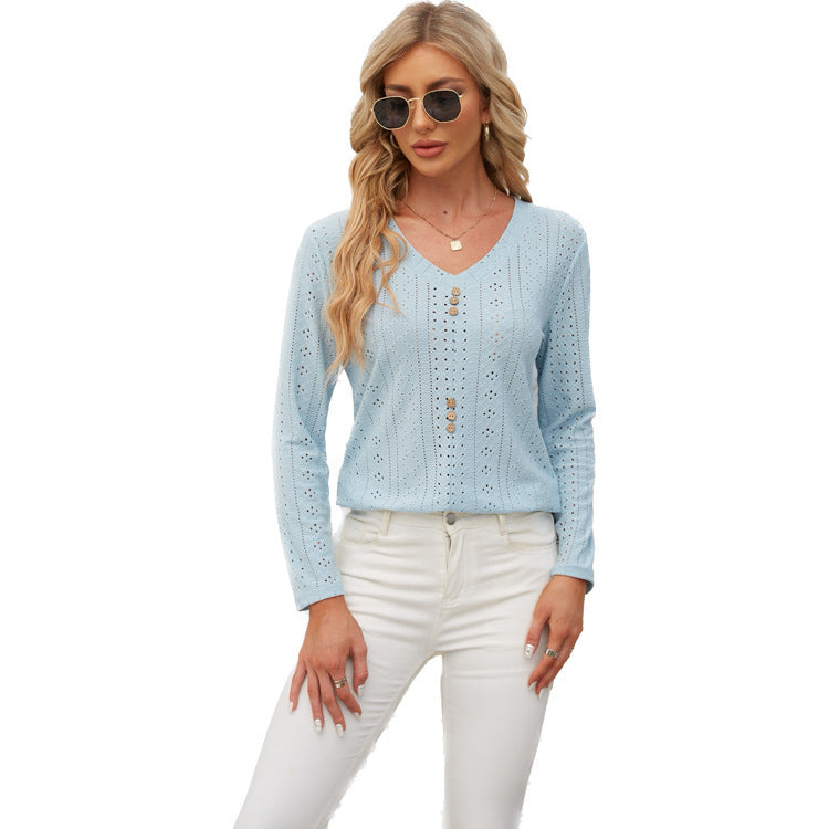 Damen luftiges Blusenshirt mit Knopfdetails Drune