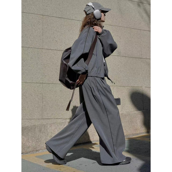 Damen weite Nadelstreifen-Hose mit hohem Bund und weitem Bein Drune