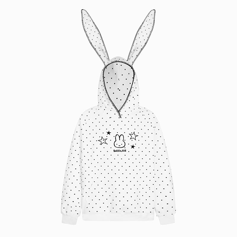 Damen Oversize-Kapuzenpullover mit Hasenohren, gepunktetem Allover und Kängurutasche Drune