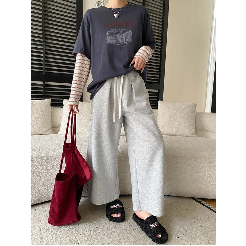 Damen lässige Palazzohose aus weichem Jersey mit praktischen Taschen Drune